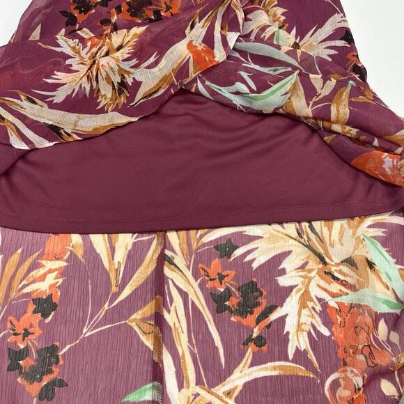 Express Women Maroon Floral Maxi Dress XS Ruffle High Low Flowy Fairy Festival - Picture 9 of 16